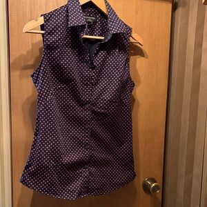 Banana Republic Navy and Pink Polka Dot Sleeveless Shirt
